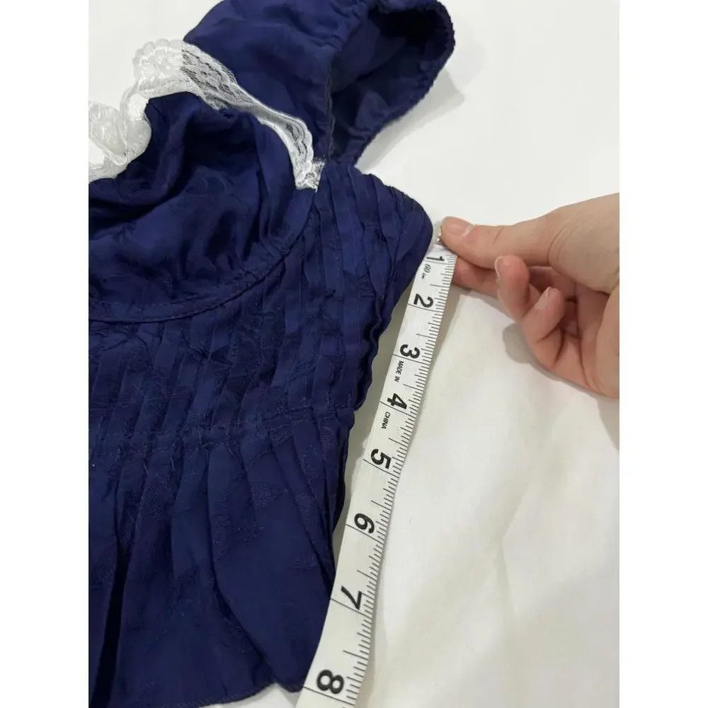 For Love & Lemons Navy Blue Holland Lace Corset Back Crop Top- Size Small - Picture 9 of 9